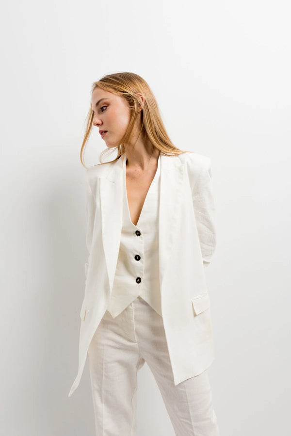 BLAZER CON DETTAGLIO ARRICCIATO E LINO