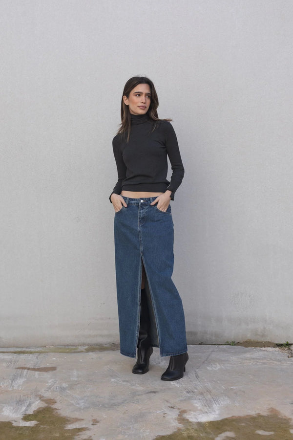 GONNA LUNGA IN DENIM CON SPACCO FRONTALE