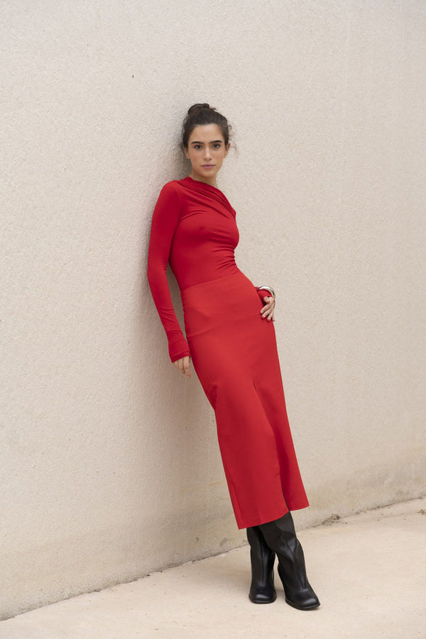 GONNA MIDI ROSSA CON SPACCHI